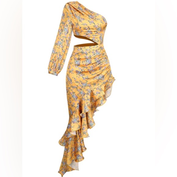 Aiyana One Shoulder Summer Floral Maxi Dress In Yellow - Picture 5 of 8